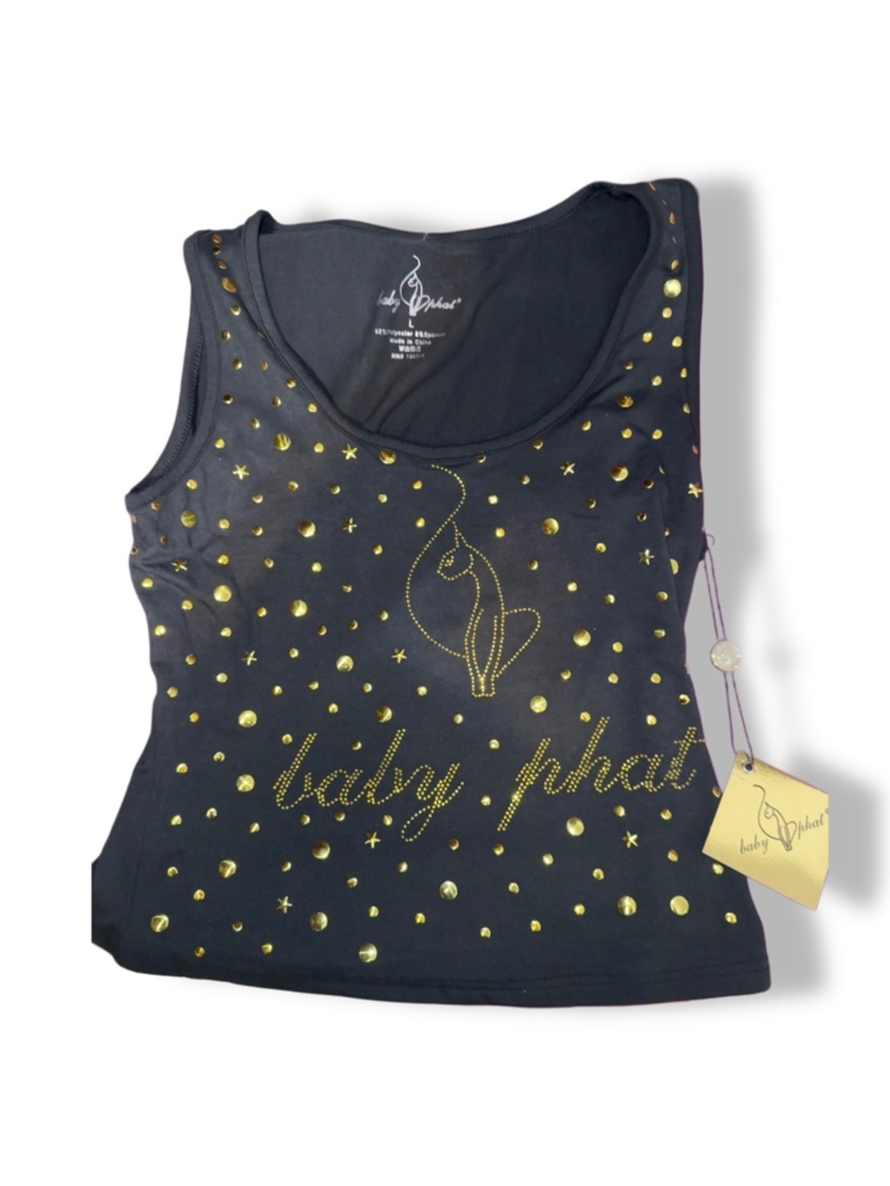Baby Phat Black Tank with Gold Studded Logo